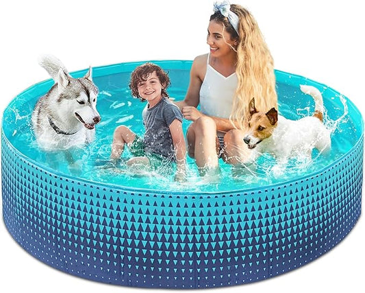 Jasonwell Foldable Dog Kiddie Pool - Hard Plastic Kids Paddling Pool Toddler Baby Swimming Pools for Backyard Collapsible Whelping Box Pet Doggie Cats Wading Pools Bathtub for Puppy Large Dogs 79In