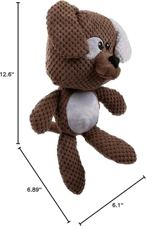 goDog Checkers Dog Squeaky Plush Dog Toy, Chew Guard Technology - Brown, Large
