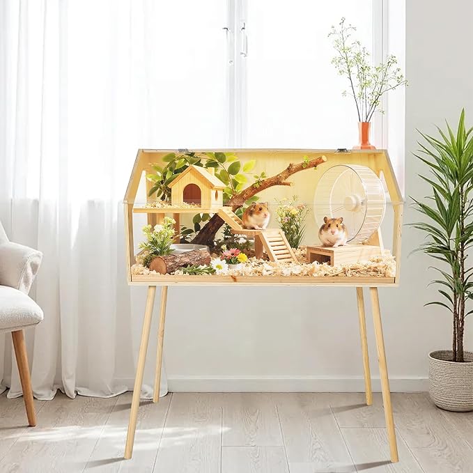 Hamster Cage with Legs, 40" L x 20" W x 47.5" H Large Hamster Habitats Enclosure with Acrylic Window & Openable Top,Small Animal Cage Chew Proof for Guinea Pig, Chinchilla, Gerbil