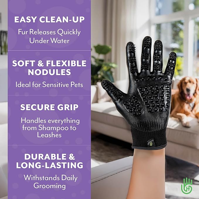 H HandsOn Pet Grooming Gloves - Patented #1 Ranked, Award Winning Shedding, Bathing, & Hair Remover Gloves - Gentle Brush for Cats, Dogs, and Horses (Green, Junior)