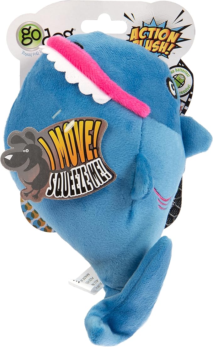 goDog Action Plush Shark Animated Squeaky Dog Toy, Chew Guard Technology - Blue, One Size