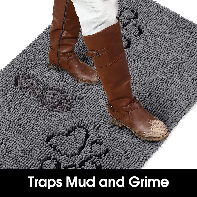 HOMEIDEAS Doormat Indoor Entrance, 60"x36", Absorbent Washable Non Slip Muddy Dog Front Welcome Door Floor Mat for Entryway (Cute Two Paw Print, Grey)