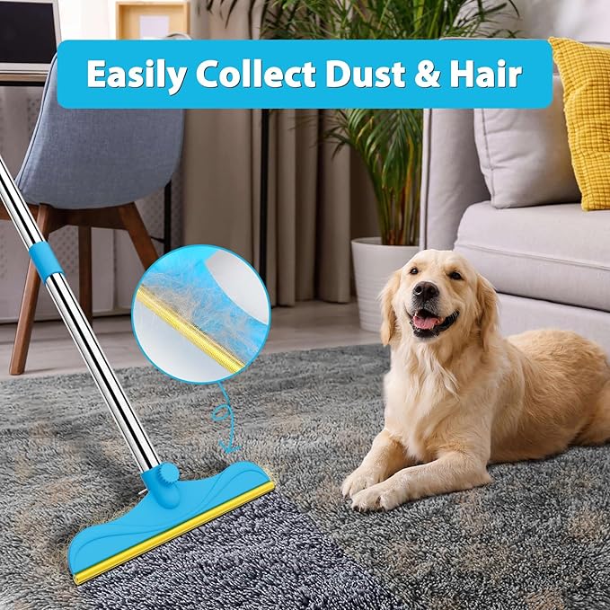 3 in 1 Carpet Rake Kit for Pet Hair Removal Tool - 45” Adjustable Long Handle Pet Hair Remover, Reusable Carpet Scraper Dog Cat Deep Hair Cleaner Remover Tool for Rugs, Mats, Couch, Furniture