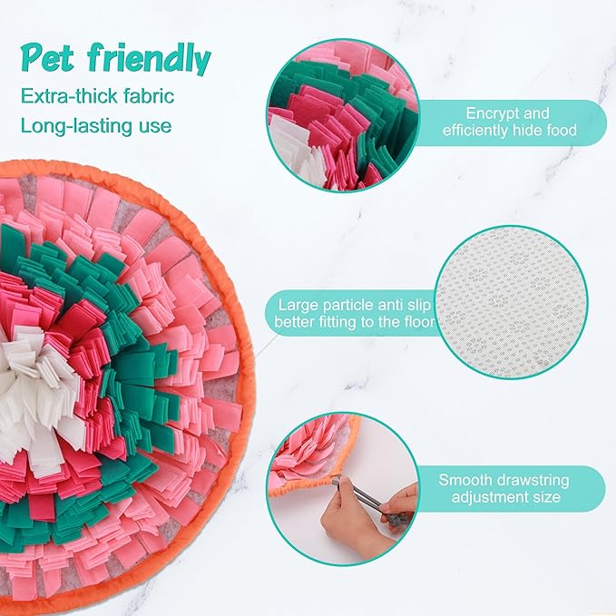 Dog Snuffle Mat, 2mm Thicken Interactive Toys for Pet, 17.7'' x 17.7'' Nosework Training Mats, Cats Bowl Travel Use Encourages Natural Foraging Skills, Comfortable Texture (Pink)