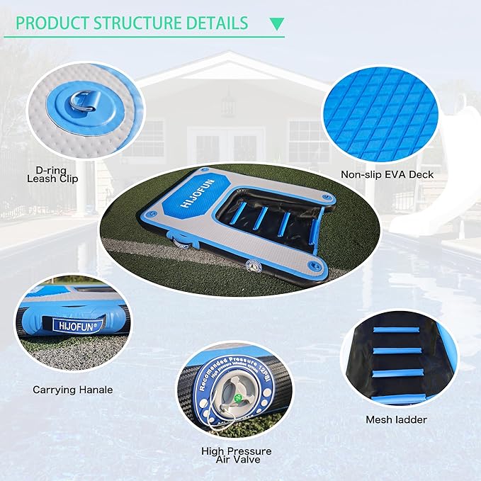 Inflatable Dog Water Ramp with Non-Slip Steps & D-Rings–180 lbs Capacity,47.2"x37.4"x4", Portable Floating Ladder for Pool, Boat, Lake – Blue