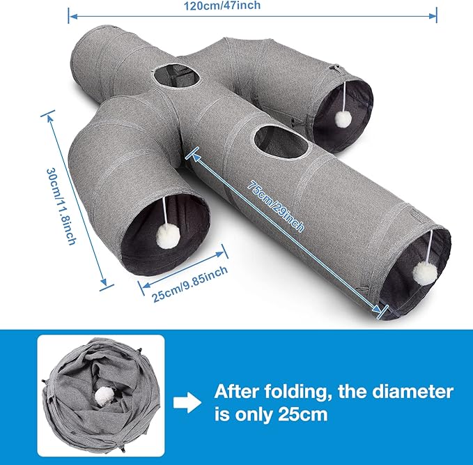 Ownpets Cat Tunnel Sturdy Oxford Fabric Cat Tunnel Toy, Cactus Shape Collapsible Cat Tunnels for Indoor Cats,Interactive Peek Hole Pet Tunnel Tube with Cat Wand Toy