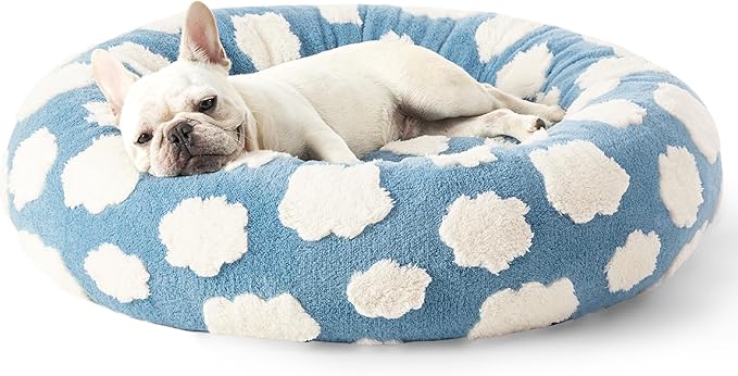 LE SURE Donut Dog Bed Medium Size Dog - Round Cat Beds for Indoor Calming Pet with Washable Cover, Cute Modern Puppy Beds with Jacquard Shaggy Plush & Anti Slip Bottom, 30 Inch, Blue