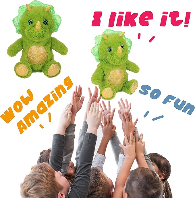 Hopearl Talking Dinosaur Repeats What You Say Nodding Electric Interactive Animated Toy Speaking Plush Buddy Gift for Toddlers, Green, 8''