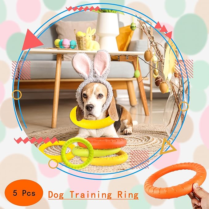 5 Pack Dog Training Ring Toys for Aggressive Chewers Medium Large Breeds Flying Disc Dog Floating Ring for Fetching Catching Throwing Teeth Cleaning Indestructible Pull Toy Outdoor (2 Size)