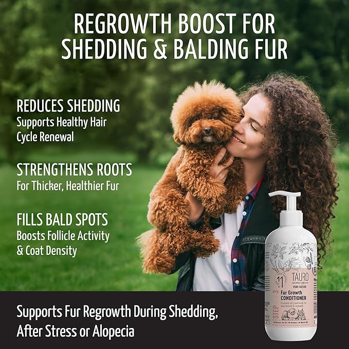 Tauro Pro Line Deshedding Dog Conditioner Detangler, Natural Pet Conditioner for Dogs & Cat Coat Regrowth, Perfect for Poodles & Other Breeds (Fur Growth - 13.5 Fl Oz)