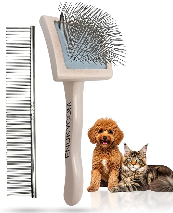 Grooming Dog Slicker Brush for Toy Poodle, Small Doodles & Maine Coon Cats - Best Dog Brush for Cockapoo Cavapoo Maltipoo and Pomeranian - Pet Slicker Brush & Comb Kit for Cats & small Great Pyrenees