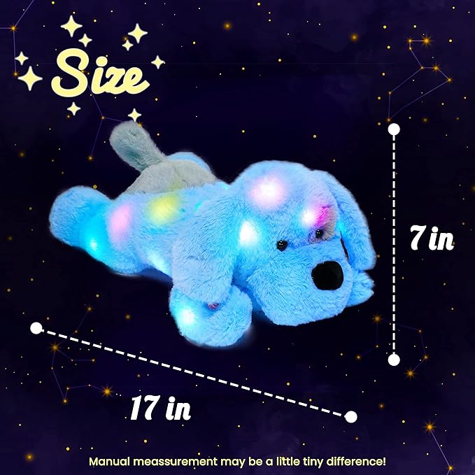 Hopearl LED Plush Puppy Light up Stuffed Animal Dog Floppy Pup Night Lights Glow in The Dark Christmas Winter Birthday Gifts for Kids Toddler Girls, Blue, 17''