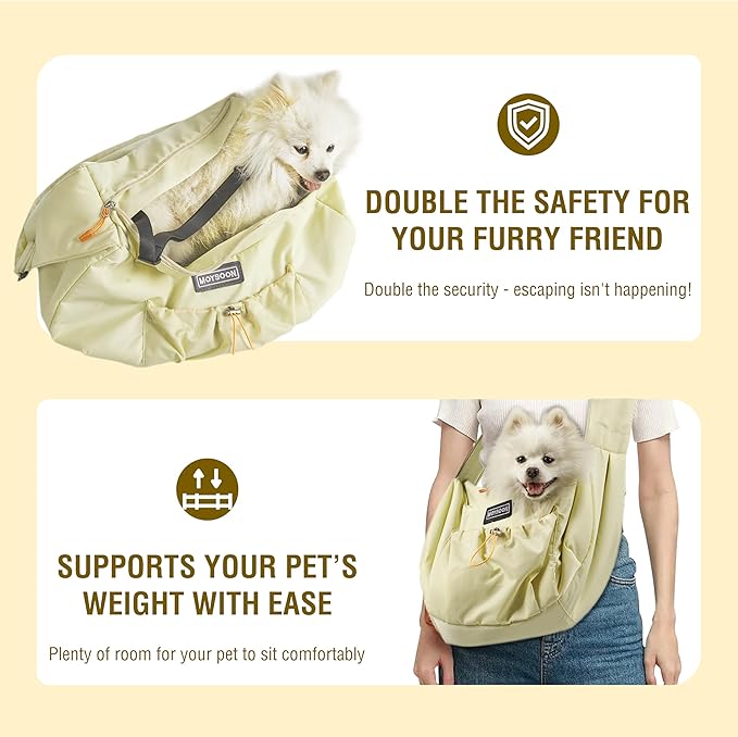 Dog Carrier Sling - Extra Wide Padded Shoulder Straps, Adjustable Hands-Free Small Dog Camier, Ergonomic Design for Travel and Daily Walks, for Small Dogs and Cats 12 lbs, (Buff)
