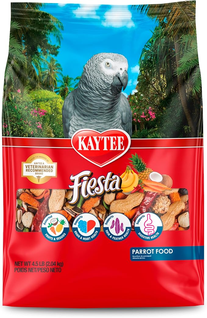 Kaytee Fiesta Parrot Food, Nutritious and Fun Blend, Supports Skin, Feather, Digestion, Brain and Heart Health, 4.5 pounds