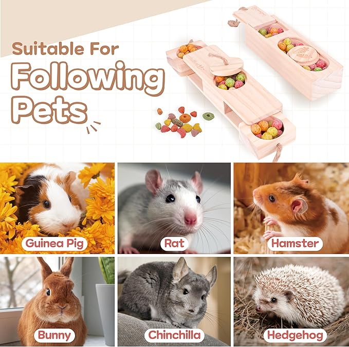 Interactive Wooden Pet Sniff n' Snack Rabbit Chew Toys - Chinchilla & Rabbit Enrichment Toys for Boredom (2 Set)