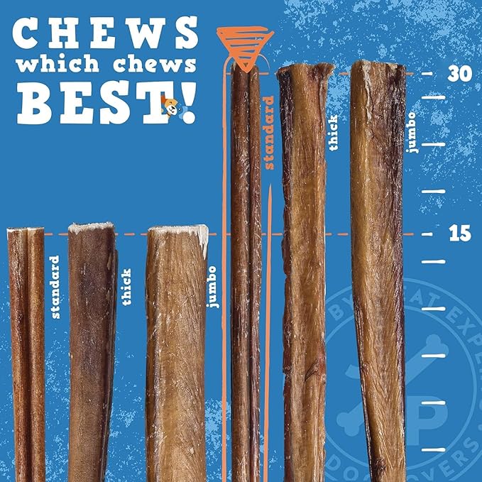 Jack&Pup 12-inch Bully Sticks for Dogs (10 Pack) All Natural Pizzle Sticks for Dogs | Long Lasting Bully Sticks for Medium to Heavy Chewers