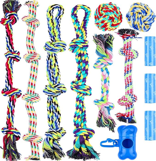 12pc Heavy Duty Dog Rope Toys Tough Tug of War Dog Toys, 100% Cotton Tug Toy for Boredom for Large/Medium/Small Dogs for Chewing, Playing, Teething, Teeth Cleaning, Tossing and Catching.