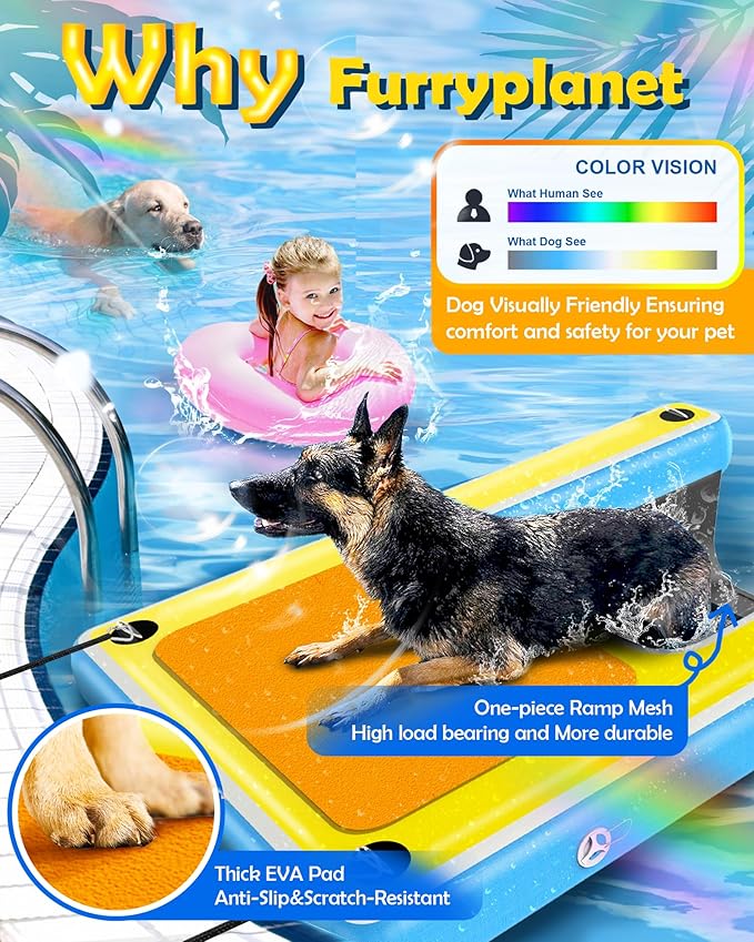 Inflatable Water Ramps,Multi-Use Large Dog Floats Ladder for Pool Boat Dock Lake,Non-Slip One-piece Ramp Mesh Swimming Plank for Adults Children Dogs Up to 240 lbs,Swimming Float Water Toys