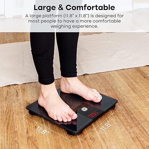 GE Bathroom Scale Body Weight: Digital BMI Weight Balance Scales Heavy Duty Measuring Device for People Accurate Bluetooth Weighing Electronic Weigh Machine, Black