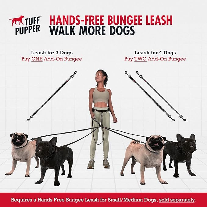 Tuff Pupper Heavy Duty Hands Free Dog Leash | Two Small/Medium Dogs Up to 90 lbs | Comfortable Shock Absorbing Bungee | Reflective Padded Handles | Lumbar Waist Belt 22-45" | Jogging Running Leash
