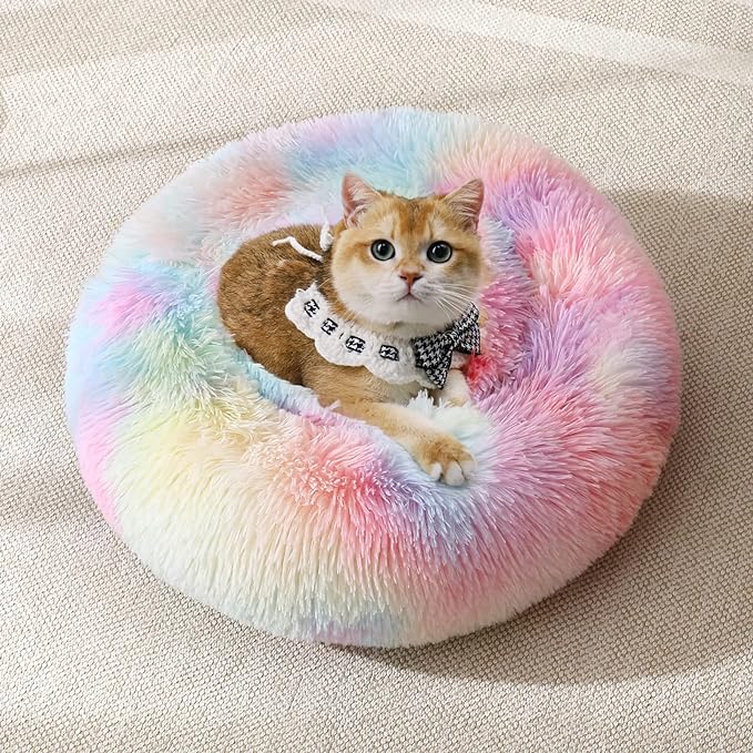 JOLLYVOGUE Dog & Cat Bed, Calming Anti-Anxiety Pet Bed for Small Dogs, Fluffy Donut Cushion for Small and Medium Pets (20")