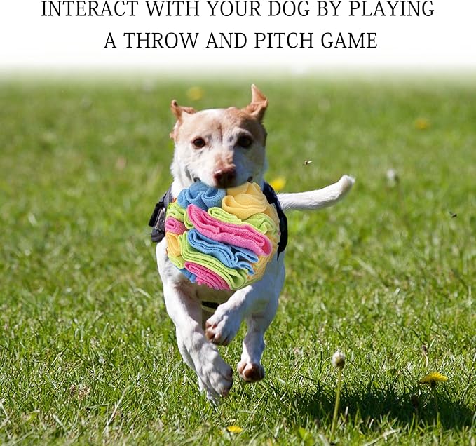 WishLotus Plush Snuffle Ball, Interactive Dog Brain Stimulating Puzzle Toys for Dogs Enrichment Game Feeding Mat Slow Feeder Stress Relief Toy (Candy)