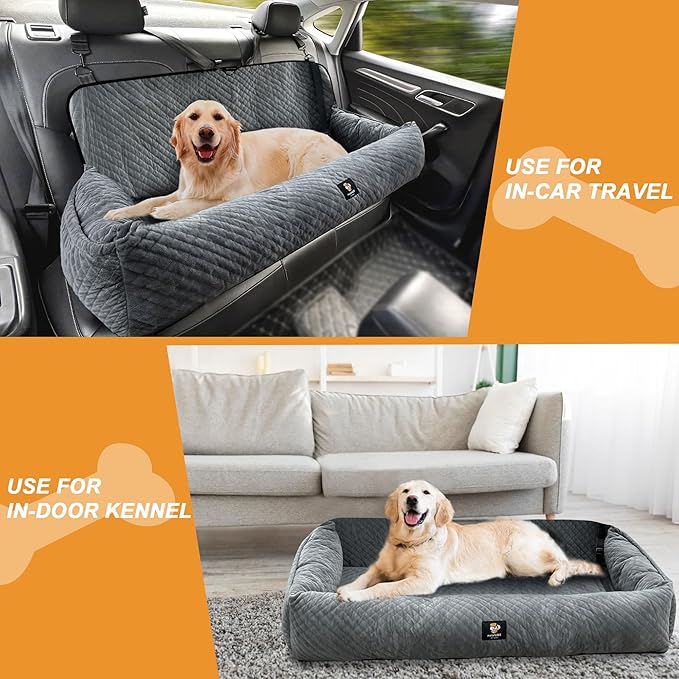 Sephyroth Dog Car Seat for Large Dogs Under 100LBS,Dog Car Bed Washable Pet Travel Safety Car Seat,Super Soft Safe Removable Pet Booster Seat,Fits for All Cars Back Seat-Gray