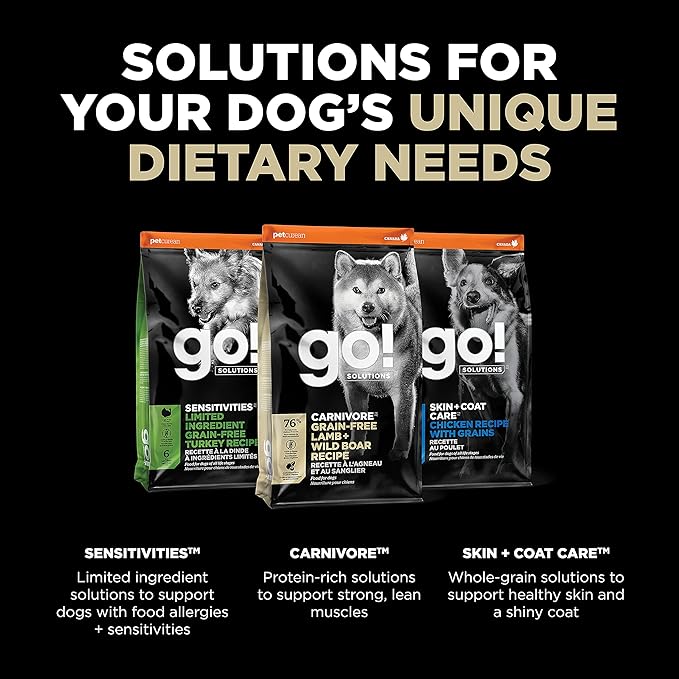 Go! Solutions Carnivore, Grain-Free, Protein Rich Dry Dog Food, Lamb and Wild Boar Recipe, 3.5 lb Bag