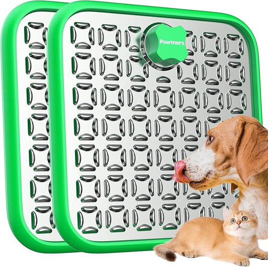 Lick Mat for Dogs: 2 Pack Stainless Steel Lick Mat for Cats, Crate Lick Mat for Dogs Large Breed, Dog Slow Feeder Mat for Bathing Grooming, Slow Feeding, Boredom & Anxiety Reducer, Green
