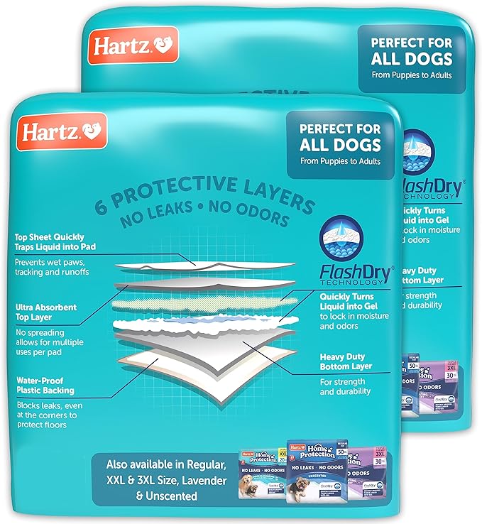 Hartz Home Protection Mountain Fresh Scented USA Made Dog Pads, XL 60 Count, Super Absorbent & Won't Leak, Odor Eliminating