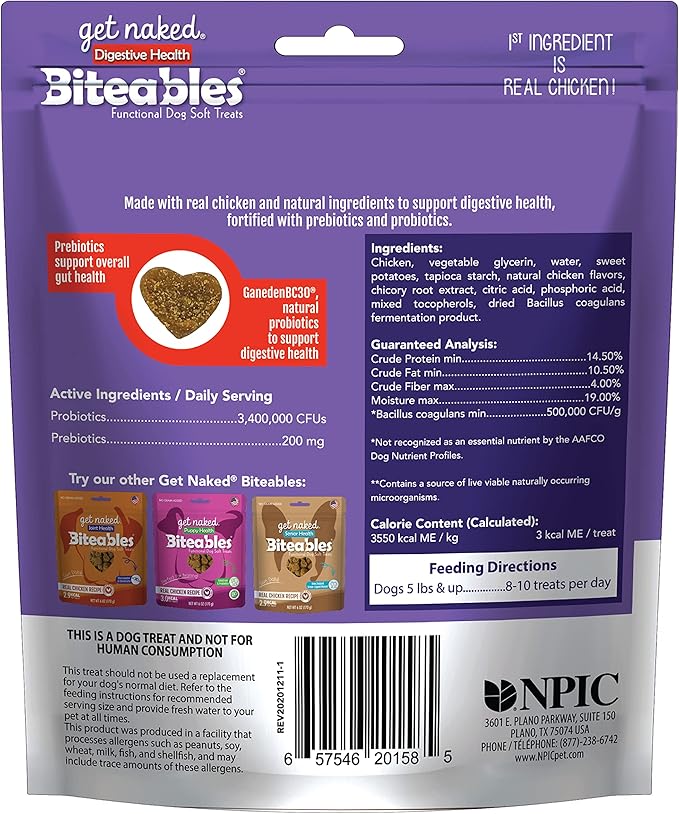 Get Naked 1 Pouch Digestive Health Soft Dog Treats, 6 Oz (Pack of 2)