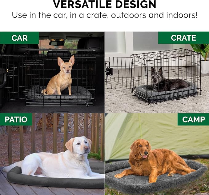 Furhaven Dog Bed for Large/Medium Dogs, 100% Washable, Sized to Fit Crates - Sherpa Fleece Bolster Crate Pad - Gray, Large