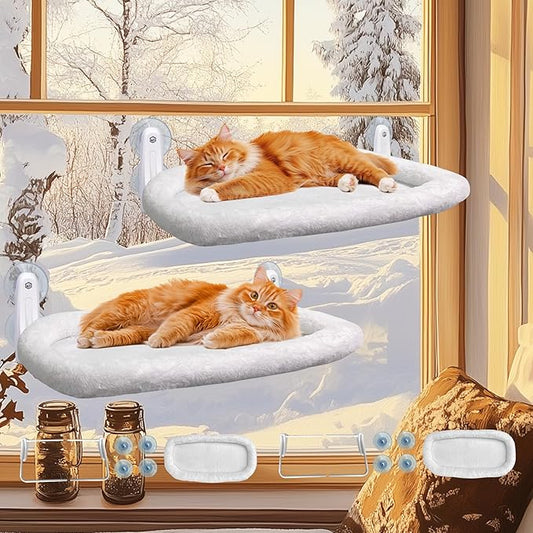 L&W BROS. 2PC Cat Window Perch Cushion Bed Cat Window Hammock with 4 Updated Suction Cups Easy to Assemble Cat Window Bed for Heavy Large Cats (L 2Pc)