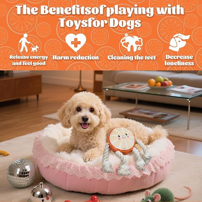 Squeaky Dog Toys Rope Dog Toys to Keep Them Busy - Tug of War Dog Toy for Boredom Plush Interactive for Small Medium Dogs-Orange