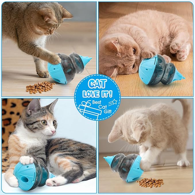 Dog Treat Dispenser Physical Training and Brain Stimulation Puzzle Toy Cat Interactive Feeding Tumbler Adjustable Slow Dispensing Feeder (Blue)