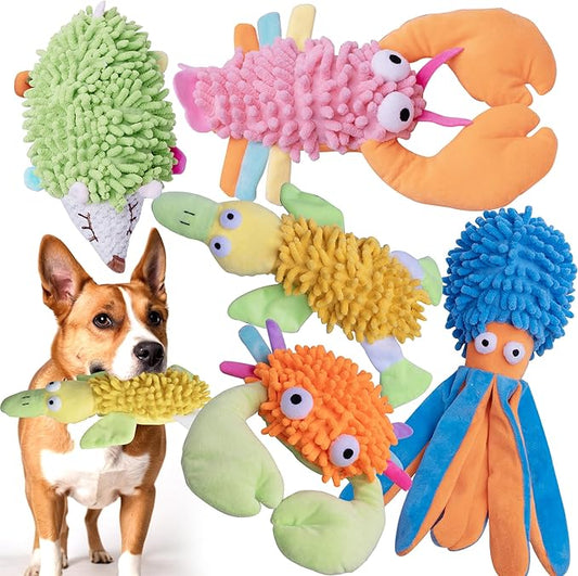 5 Pack Dog Squeaky Toys Bulk Set,Puppy Teething Chew Pet Dog Toy for Large Medium Small Dogs,Soft Plush Stuffed Crinkle Sound Interactive Fun for Puppy