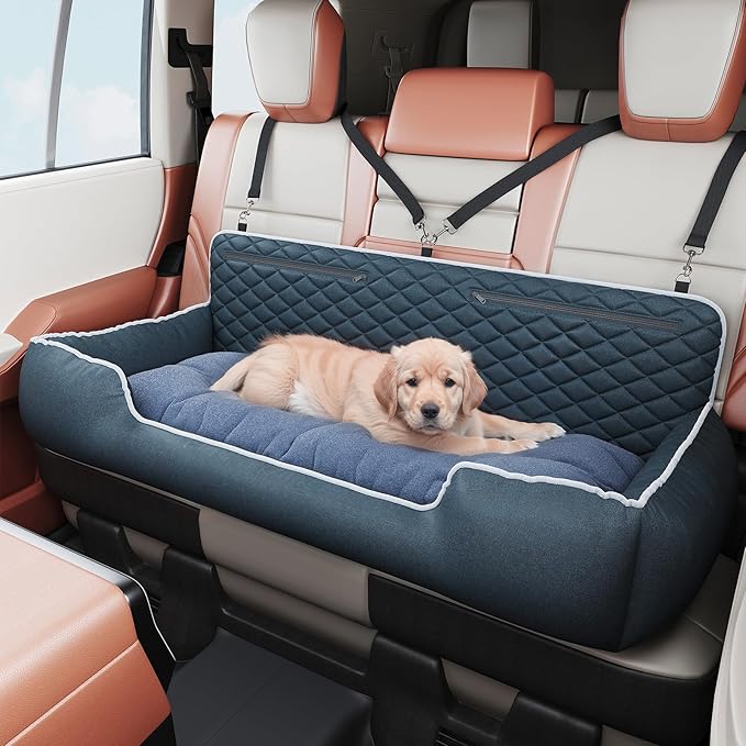 Large Dog Car Seat for SUVs & Trucks, High Back Booster Bench with Safety Tether & Storage Pocket, Washable Thick Cushion Bed for Medium Large Dogs up to 100 lbs