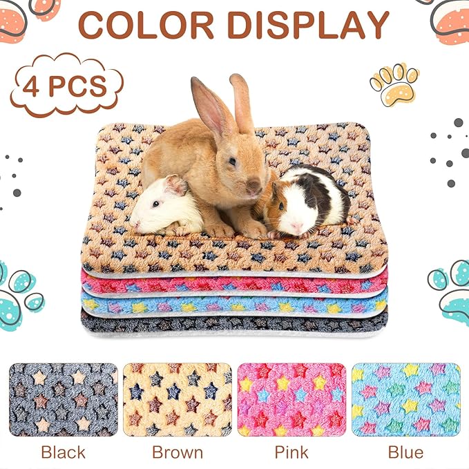 Haull 4 Pcs Waterproof Guinea Pig Bedding Winter Guinea Pig Bed Plush Cage Liners Soft Dog Cat Mat Reversible Winter Cozy Animal Pee Pad Hamster Bed Mat for Bunny(Star,13 x 10 Inch)
