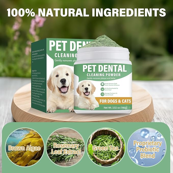 ITECFREELY Dog Dental Powder, Dog Teeth Cleaning Powder for Breath Freshener, Effective Plaque Off and Tartar Remover for Small, Medium, Large Dogs