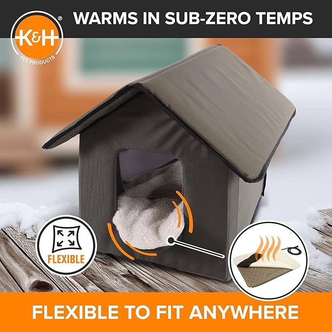 K&H Pet Products Lectro-Soft Orthopedic Outdoor Heated Cat Bed for Outdoor Cat Houses, Automatic Warming Pad, Soft and Flexible, Waterproof, Washable Cover - Small 18 X 14in Tan 20W (Pack of 6)