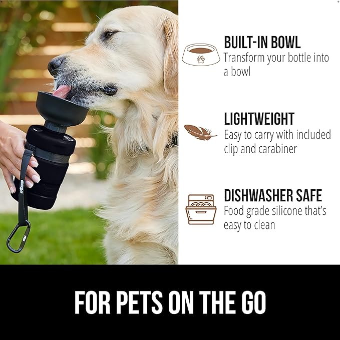 GORILLA GRIP Dog Water Bottle, Portable Water Bowl Dispenser for Dogs, 16 oz Leak Proof Pet Travel Squeeze Bottles, Food Grade Silicone, to Go Puppy Essentials, Hiking Camping Trip Accessories, Onyx
