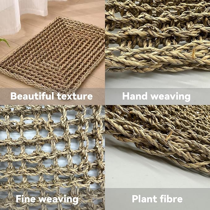 Large Bird Seagrass Mat 24 × 14 ''Natural Seagrass Woven Bird Net Hammock Climbing Rope Ladder with Hooks Chew Toy for Parrot Guinea Pig Lovebird Cockatiel Pigeon