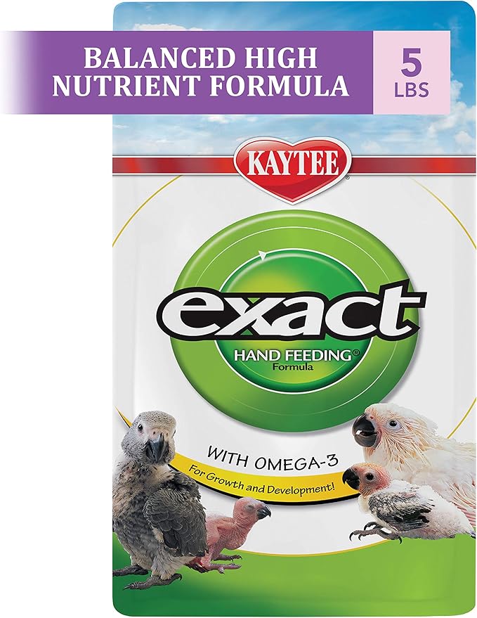 Kaytee Exact Hand Feeding Pet Bird Baby Food For Parrots, Parakeets, Lovebirds, Cockatiels, Conures, Cockatoos, and Macaws, 5 Pound