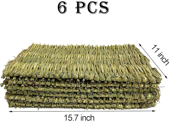 kathson 6 PCS Rabbit Large Grass Mat Natural Grass Woven Mat Rabbits Chew Toys Hay Bedding Nest for Small Animal Bunny Rabbit Guinea Pigs Hamster Chinchillas Puppy Biddy Sleeping Chewing