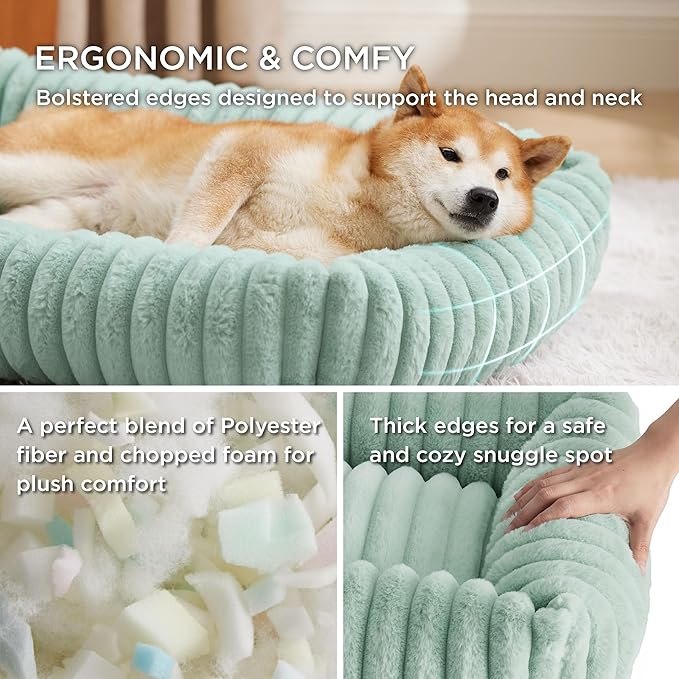 Bedsure Washable Dog Bed for Medium Dogs - Cute Furry Puppy Beds, Rectangle Orthopedic Corduroy Fleece Pet Beds with Removable Zipper Cover, 25x21x7inches, Green