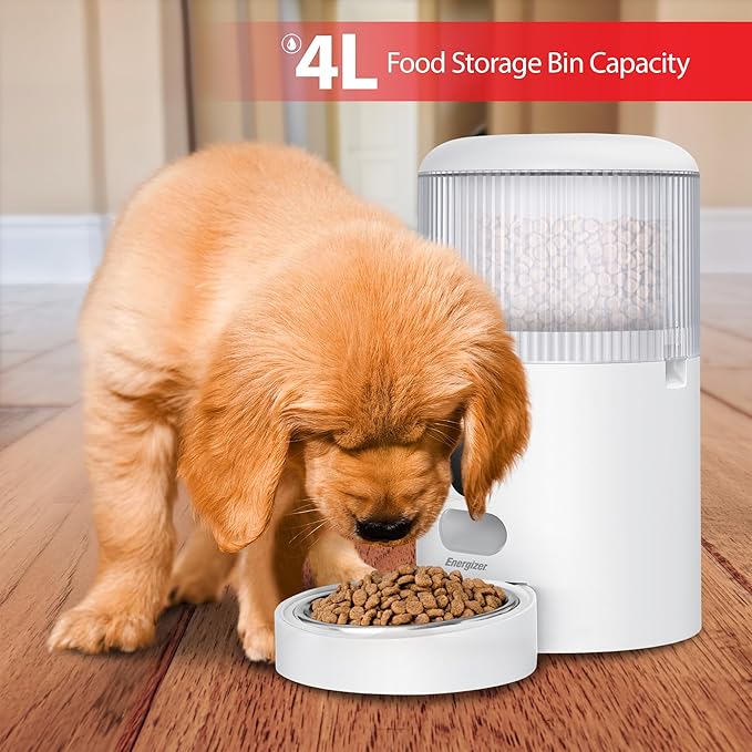 Energizer Smart Pet Feeder with 2K Video Camera, 5Ghz & 2.4Ghz Dual Band Wi-Fi, 2-Way Audio, Night Vision, 4L Food Capacity, Remote Feeding Dogs & Cats, Compatible with Alexa & Google, Records