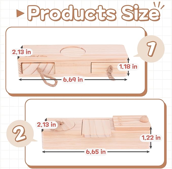 SoulThink® Interactive Guinea Pig Toys - Wooden Rat Toys for Pet Rats, Enrichment & Foraging Activity for Hamster Sniff n' Snack Puzzle for All Small Rodents (2 Sets)