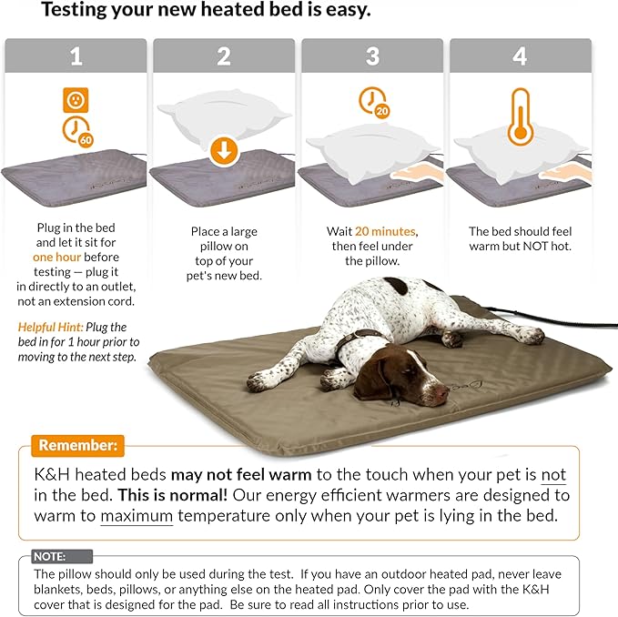 K&H Pet Products Lectro-Soft Orthopedic Outdoor Heated Dog or Cat Bed for Large Dogs or Multiple Cats, Safety Listed Warming Pad, Waterproof, Soft & Flexible, Washable Cover - Large 36 X 25in Tan 60W