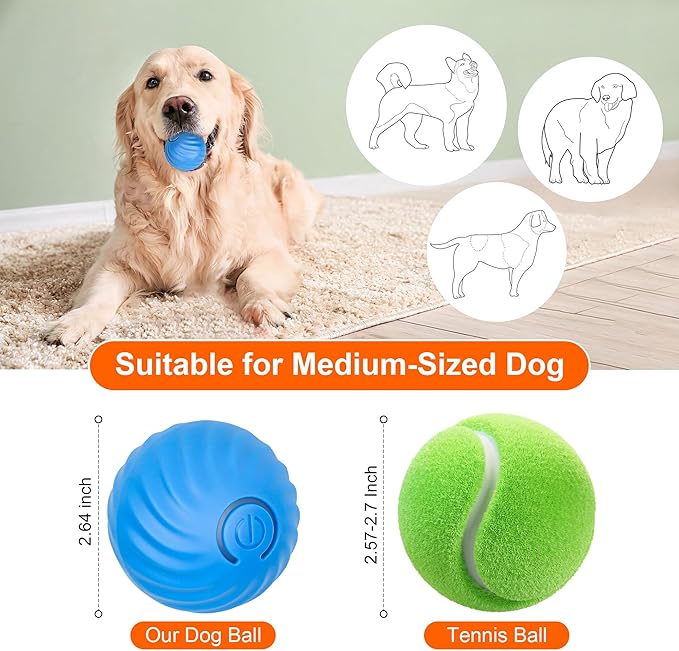 Smart Interactive Dog Toy Ball, Active Rolling Wicked Ball with Automatic Bouncing and Rotating for Puppy/Small Dogs Durable, Chewable, USB Recharger and Fun Gift Toy to Dog (Large)