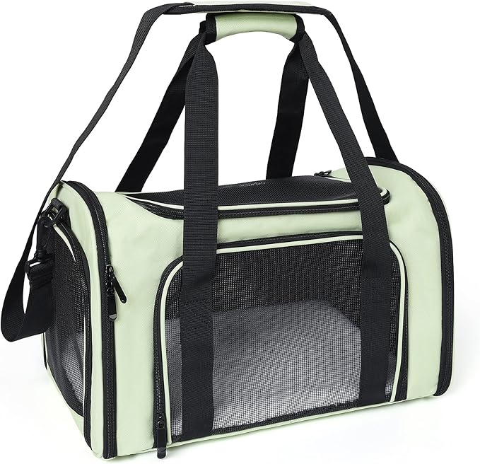 Mile High Life | Outdoor Travel Pet Carrier | Kitty Puppy Cat Carriers | Collapsible Dog Carrier for Small Medium Dogs | Cat Crates w Breathable Mesh with Soft-Sided (Green, Large)